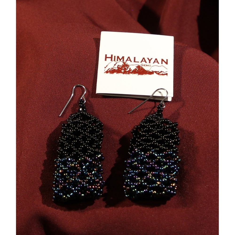 Himalayan Earrings Beaded Tornasol & Black . Vintage  Pre-Owned (A4)